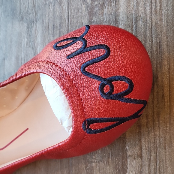 Salsa Red & Navy Blue Ballet Love Flats, Vegan Leather, Ellen Degeneres - Picture 2 of 7